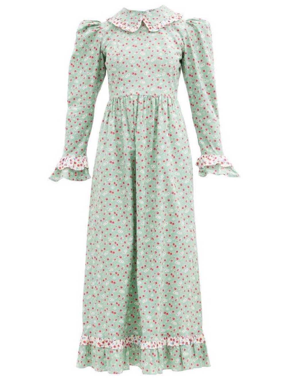 Batsheva Mint Floral Maxi Dress with Pink Print